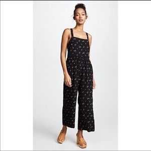 Madewell black floral smocked cropped jumpsuit